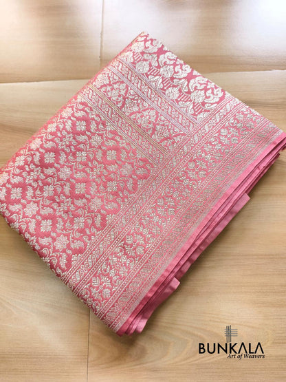 Gazri Pink Brocade Weaved Banarasi Mashru Silk Saree