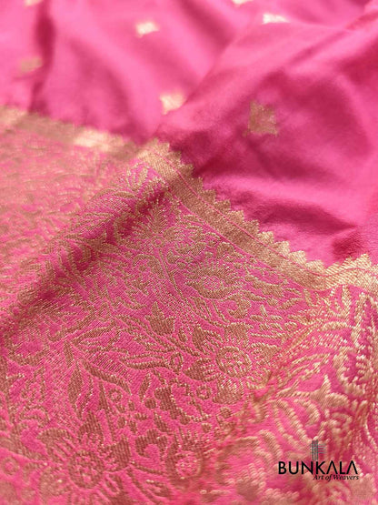 Gazri Pink Sona Zari Buti Banarasi Georgette Saree