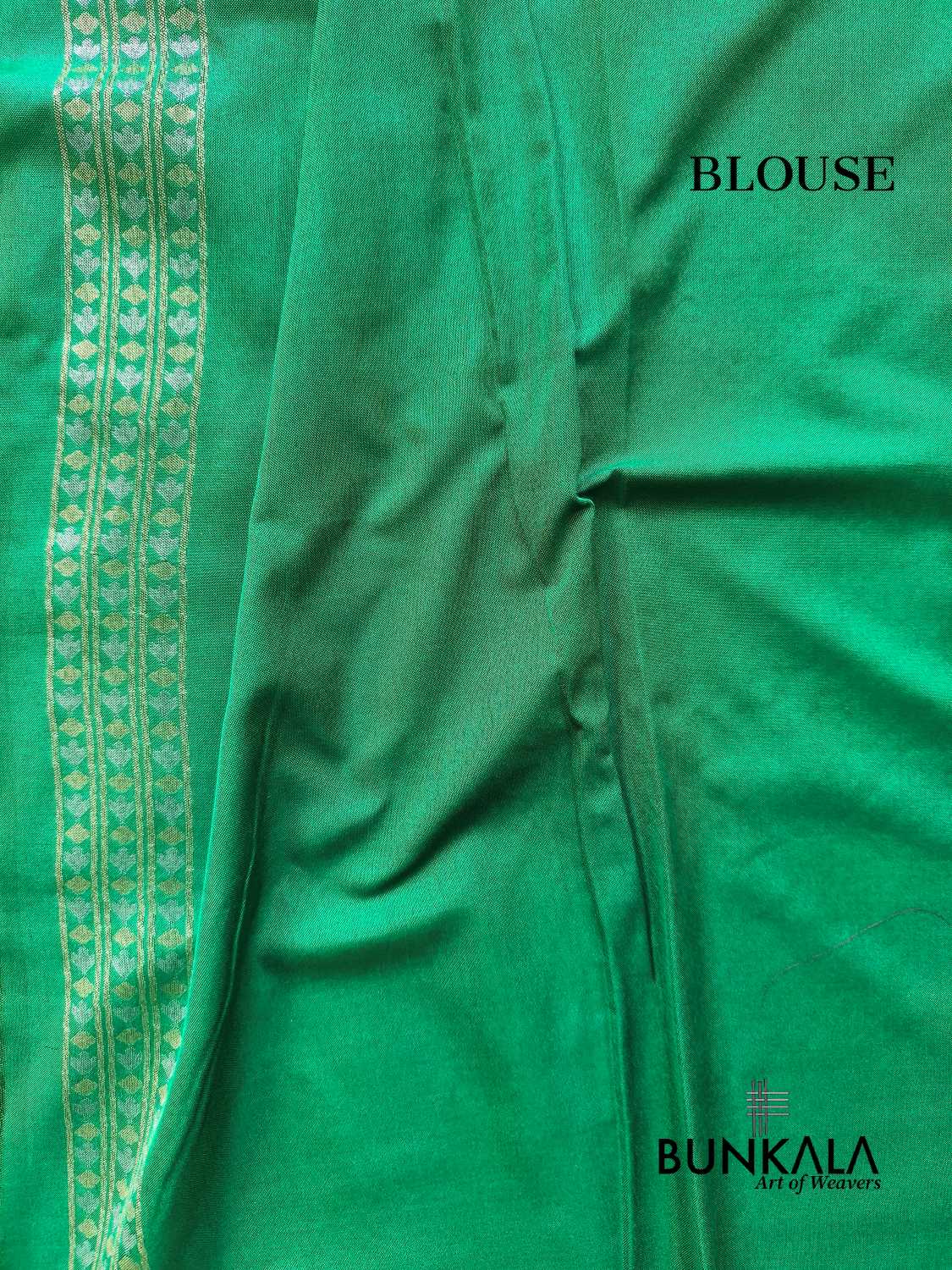 Green Ektara Banarasi Jamdani Geometric Weaved Silk Saree