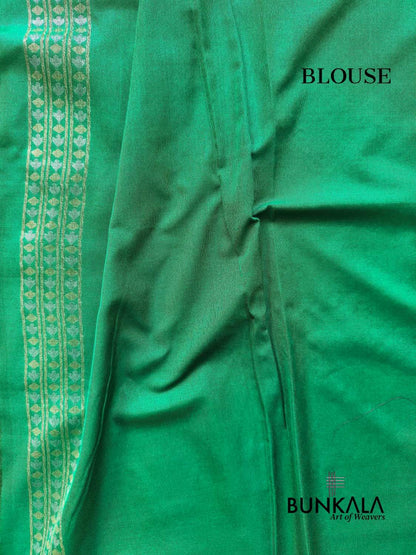 Green Ektara Banarasi Jamdani Geometric Weaved Silk Saree