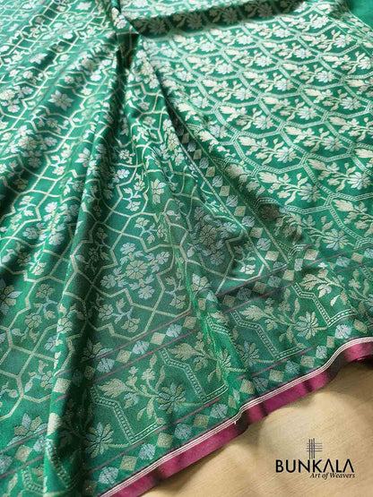 Green Ektara Banarasi Jamdani Weaved Silk Saree