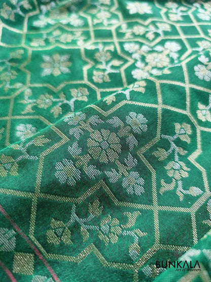 Green Ektara Banarasi Jamdani Weaved Silk Saree