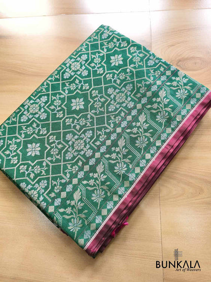 Green Ektara Banarasi Jamdani Weaved Silk Saree