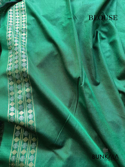 Green Ektara Banarasi Jamdani Weaved Silk Saree
