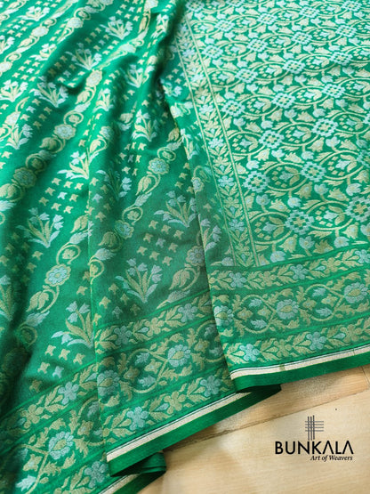 Emerald Green Ektara Banarasi Jamdani Weaved Silk Saree