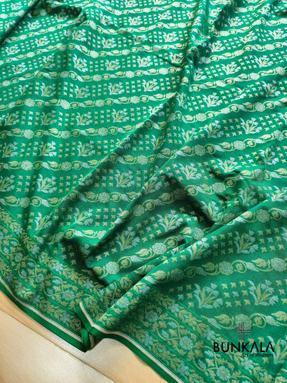 Emerald Green Ektara Banarasi Jamdani Weaved Silk Saree