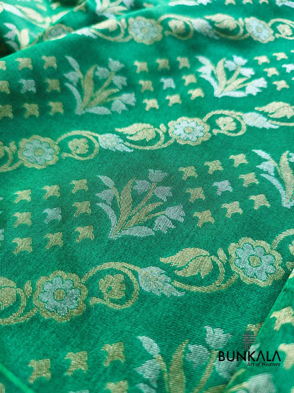 Emerald Green Ektara Banarasi Jamdani Weaved Silk Saree