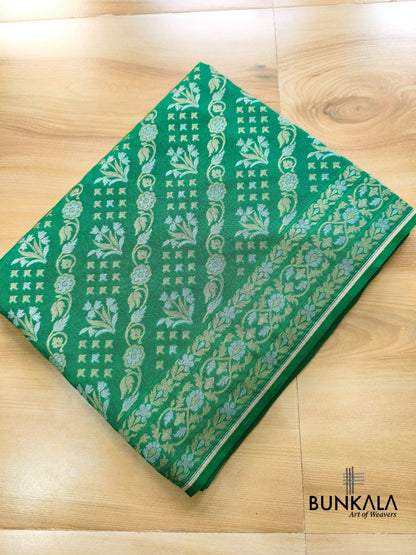 Emerald Green Ektara Banarasi Jamdani Weaved Silk Saree