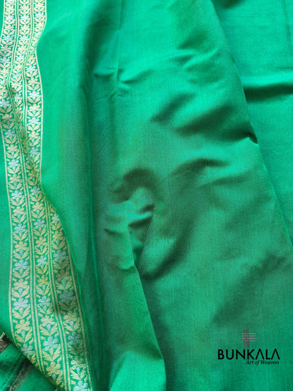 Emerald Green Ektara Banarasi Jamdani Weaved Silk Saree