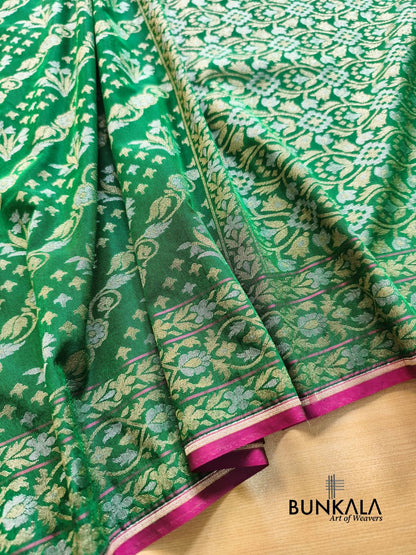 Green Ektara Banarasi Jamdani Weaved Silk Saree