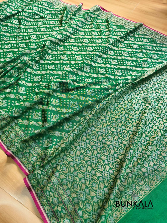 Green Ektara Banarasi Jamdani Weaved Silk Saree