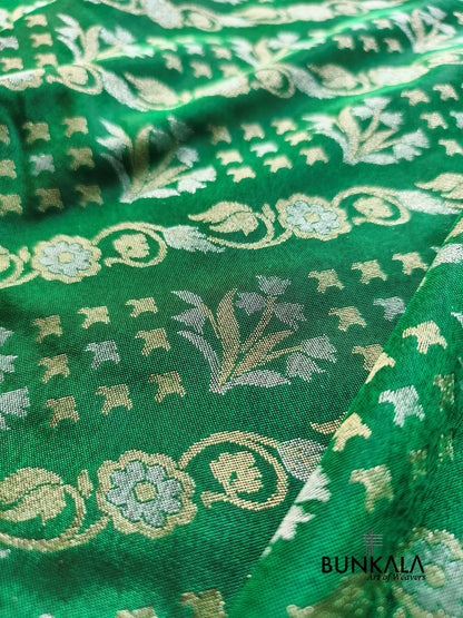 Green Ektara Banarasi Jamdani Weaved Silk Saree