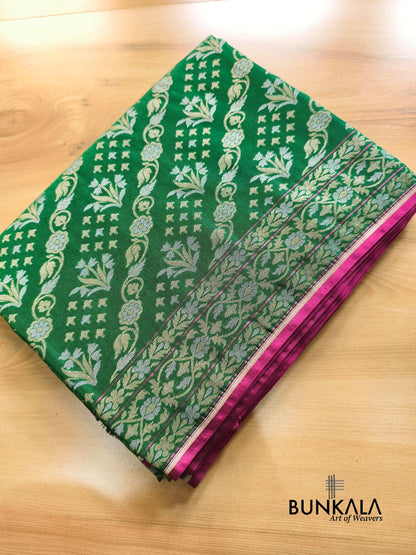 Green Ektara Banarasi Jamdani Weaved Silk Saree
