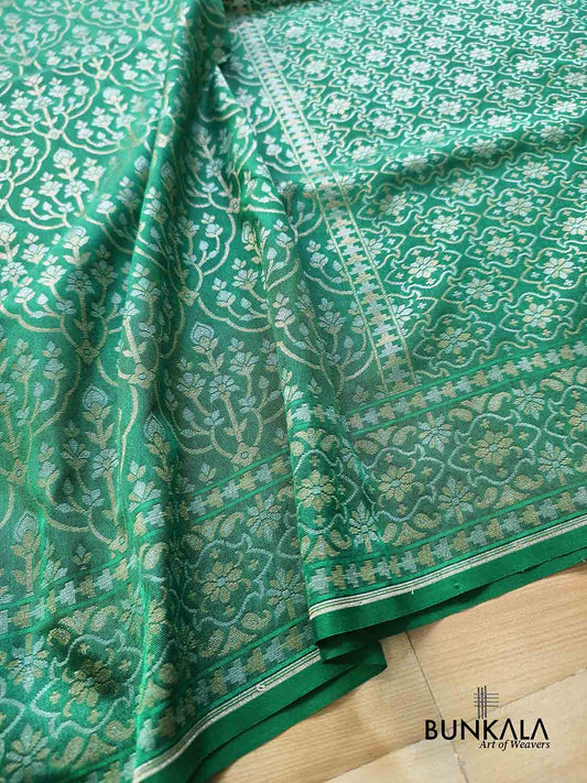 Green Ektara Banarasi Jamdani Weaved Silk Saree
