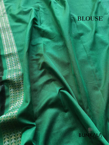 Green Ektara Banarasi Jamdani Weaved Silk Saree