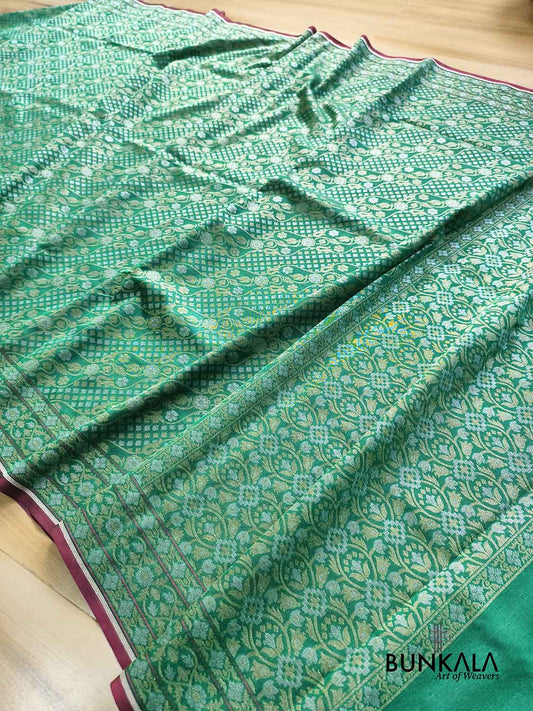 Green Ektara Banarasi Jamdani Weaved Silk Saree