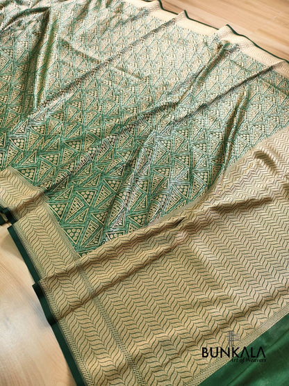Green Geometrical Brocade Banarasi Mashru Silk Saree