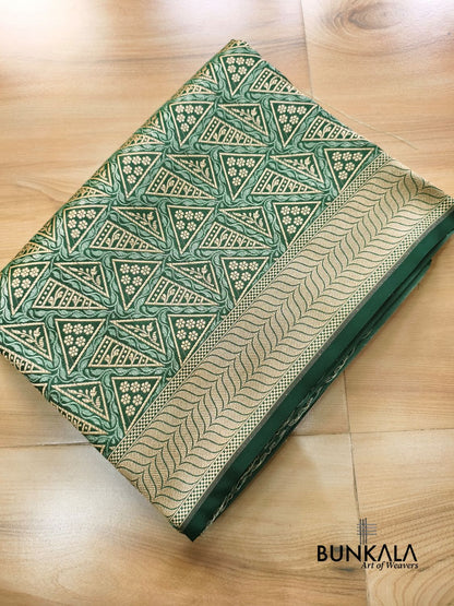 Green Geometrical Brocade Banarasi Mashru Silk Saree