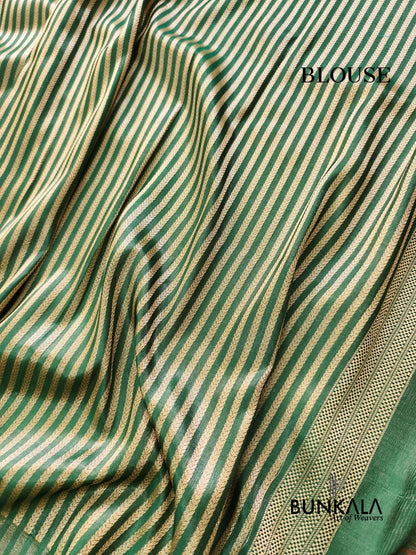 Green Geometrical Brocade Banarasi Mashru Silk Saree