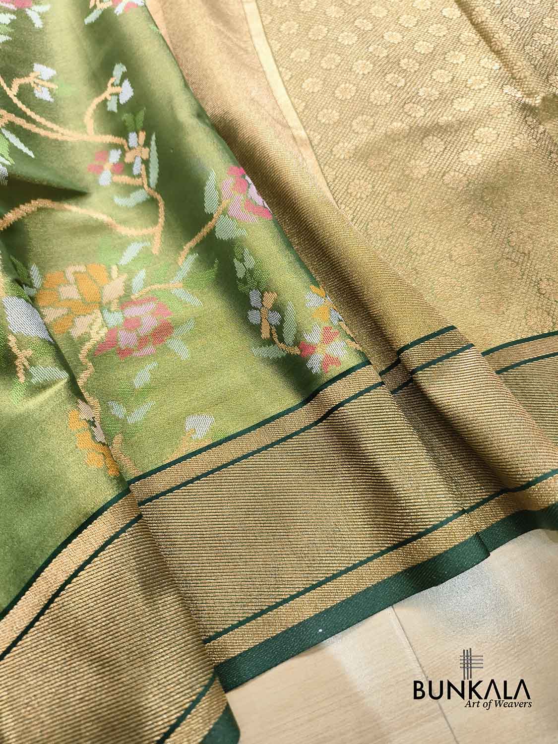 Green Jamdani Banarasi Floral Jaal Meenakari Weaved Tissue Saree