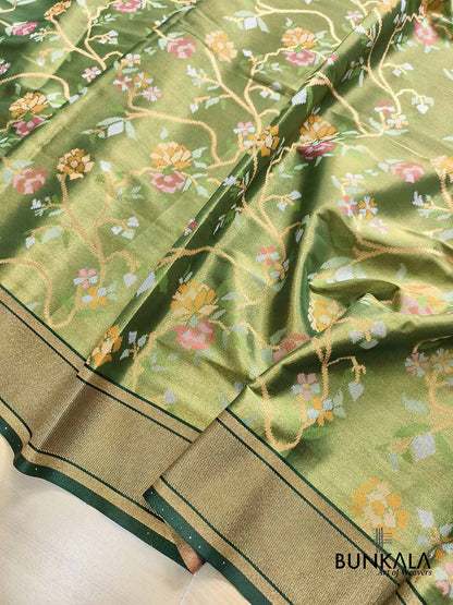 Green Jamdani Banarasi Floral Jaal Meenakari Weaved Tissue Saree