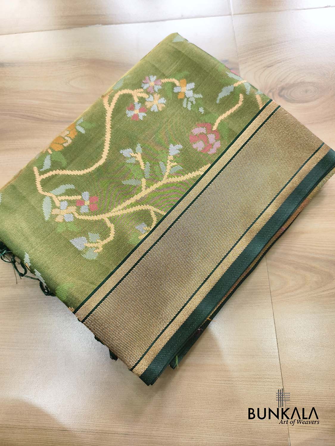 Green Jamdani Banarasi Floral Jaal Meenakari Weaved Tissue Saree