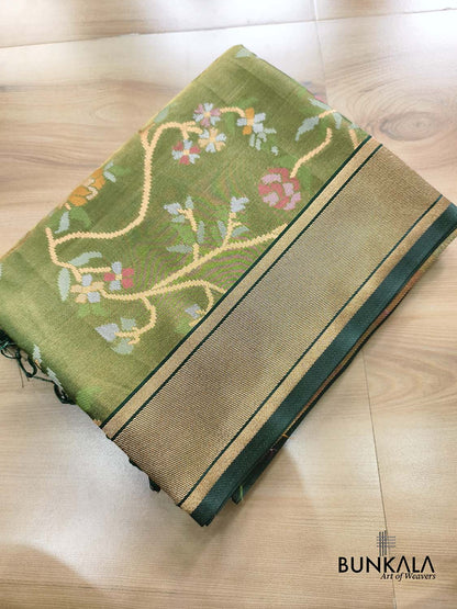 Green Jamdani Banarasi Floral Jaal Meenakari Weaved Tissue Saree
