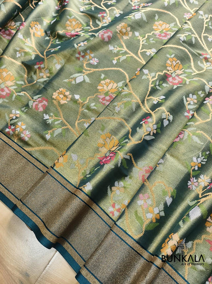 Green Jamdani Banarasi Floral Jaal Meenakari Weaved Tissue Saree