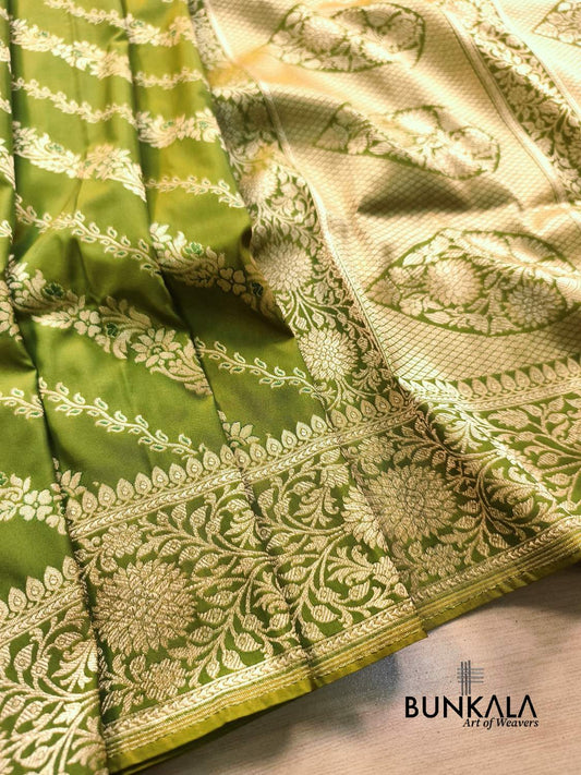 Green Leheriya Meena Banarasi Silk Saree