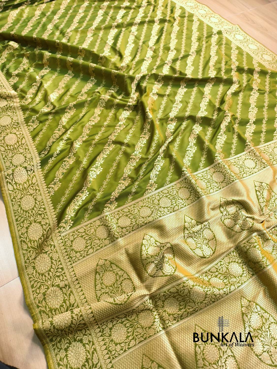 Green Leheriya Meena Banarasi Silk Saree