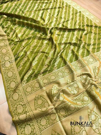 Green Leheriya Meena Banarasi Silk Saree