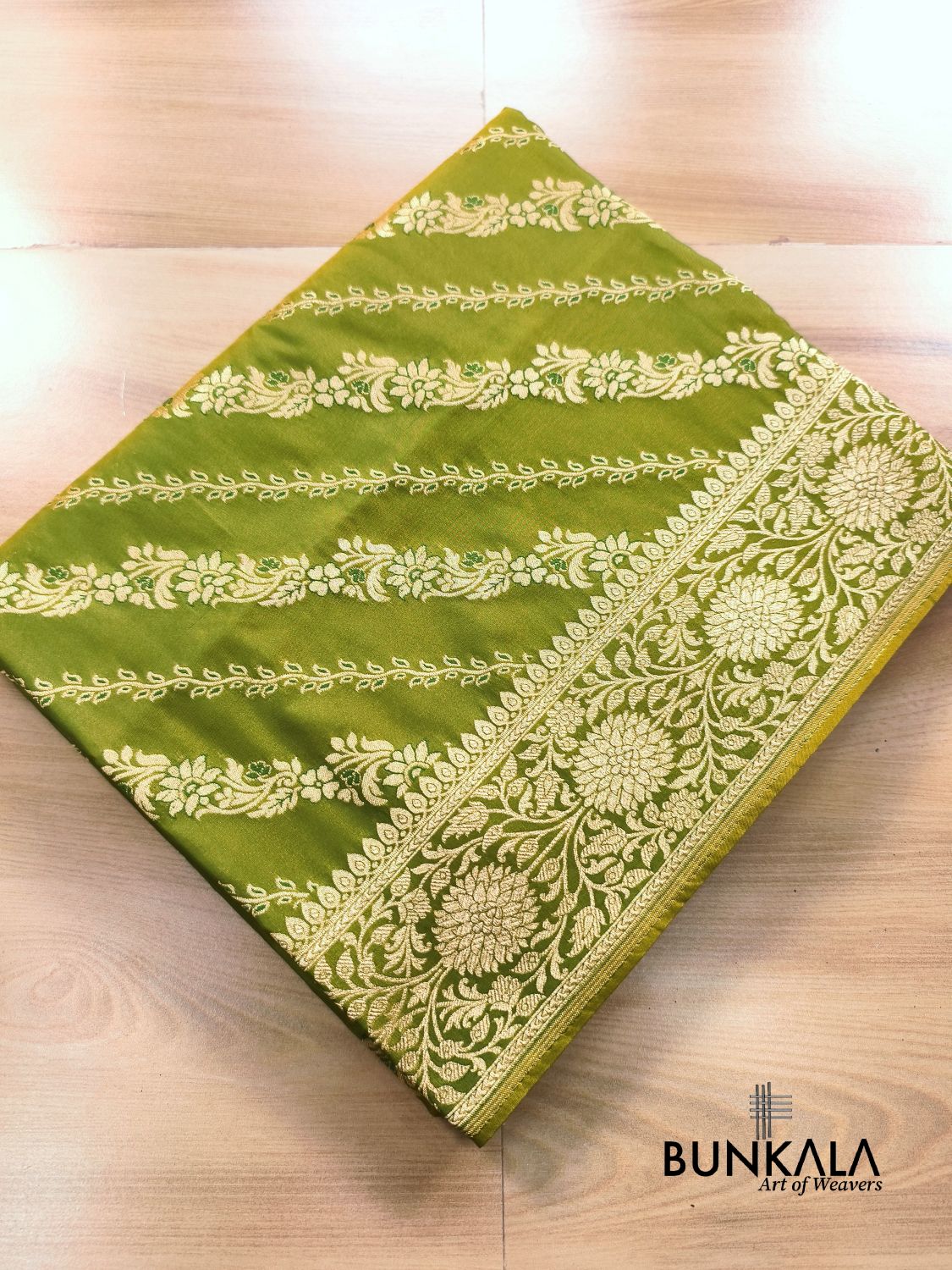Green Leheriya Meena Banarasi Silk Saree