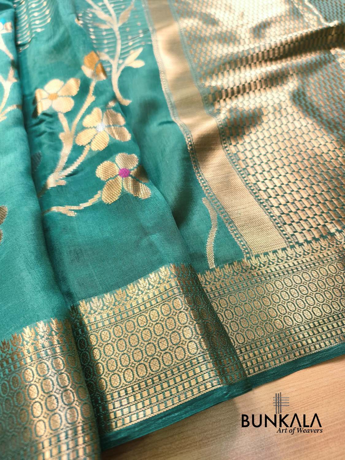 Green Meena Floral Pure Banarasi Mango Silk Saree 