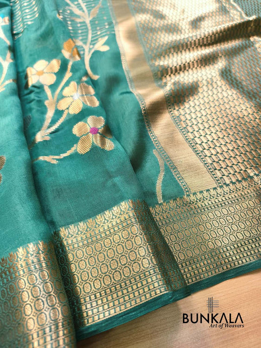 Green Meena Floral Pure Banarasi Mango Silk Saree 