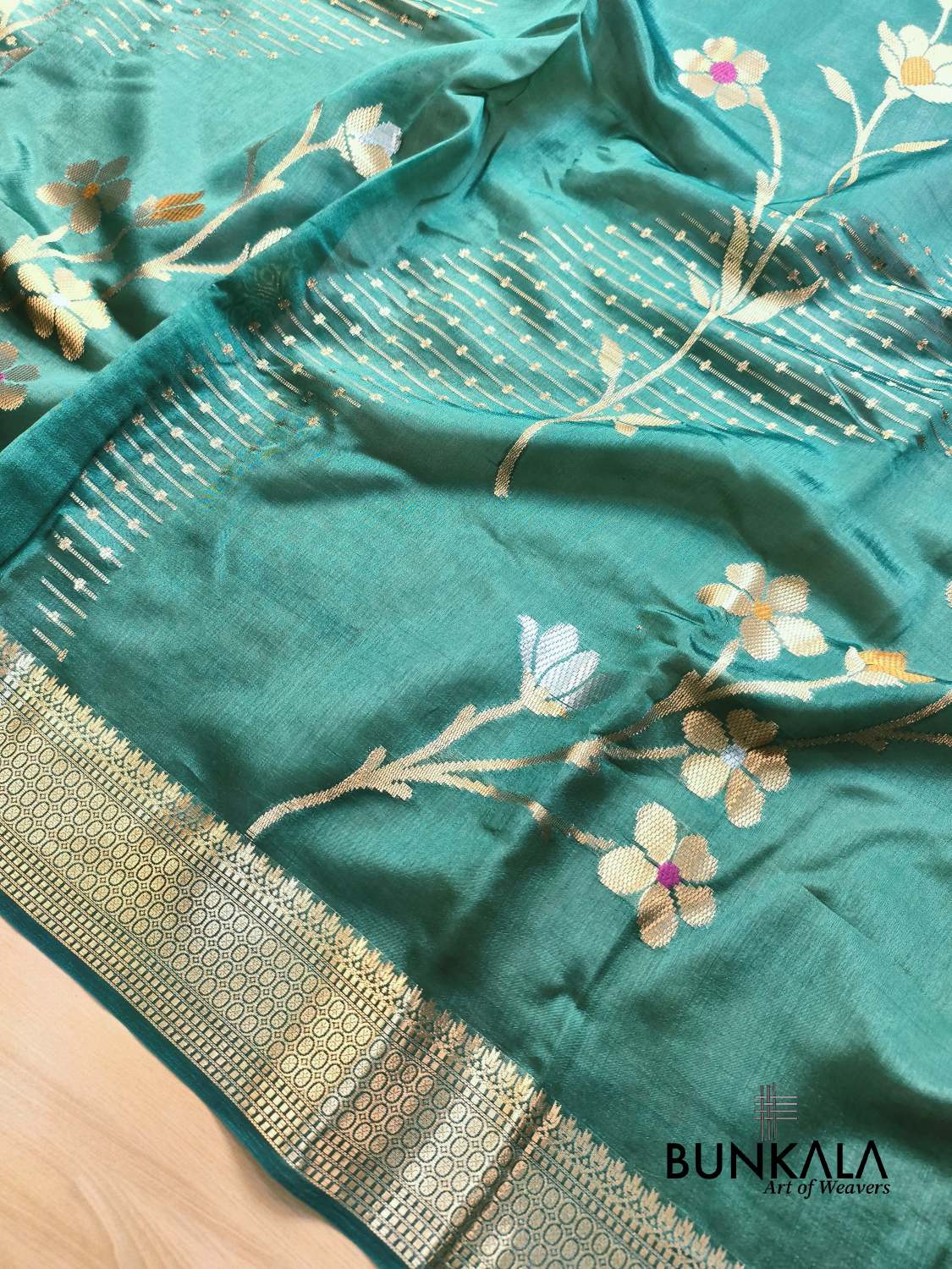 Green Meena Floral Pure Banarasi Mango Silk Saree 