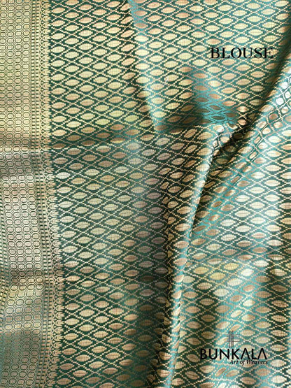 Green Meena Floral Pure Banarasi Mango Silk Saree 