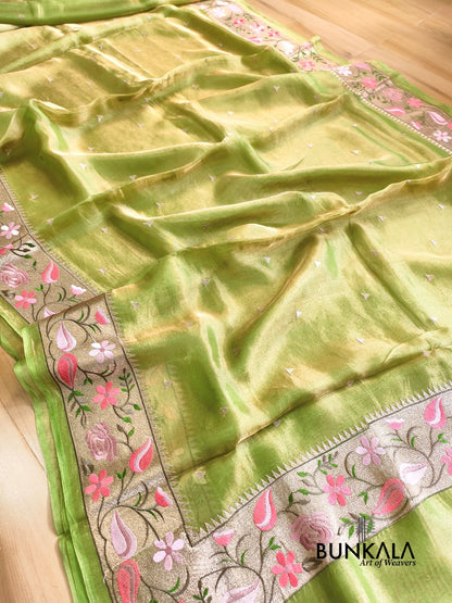 Green Multicolour Paithani Border Banarasi Embroidery Tissue Silk Saree
