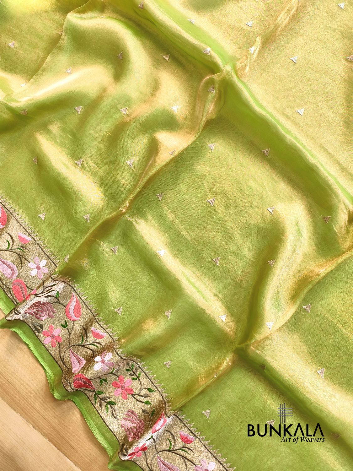 Green Multicolour Paithani Border Banarasi Embroidery Tissue Silk Saree