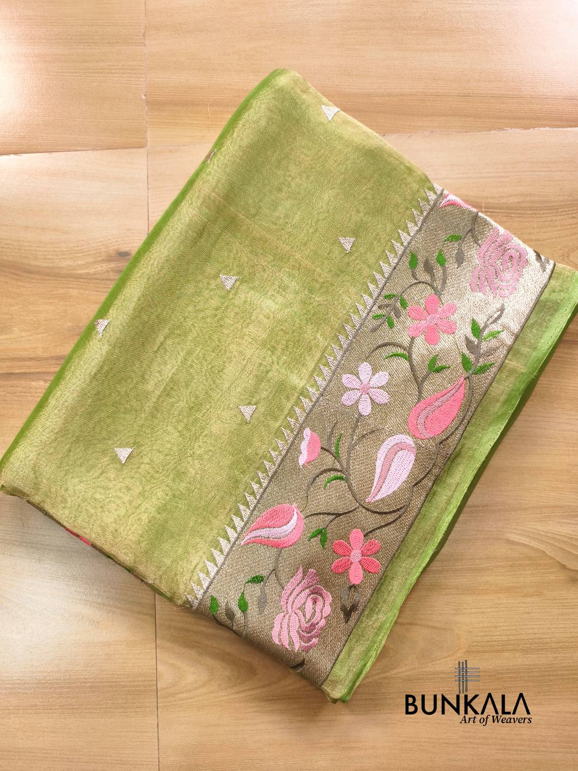 Green Multicolour Paithani Border Banarasi Embroidery Tissue Silk Saree