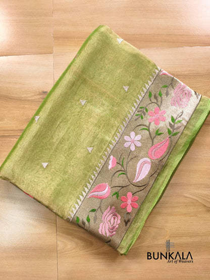 Green Multicolour Paithani Border Banarasi Embroidery Tissue Silk Saree