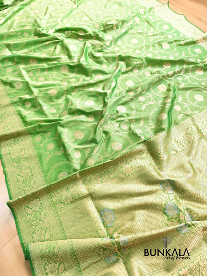 Green Sona Rupa Floral Jaal Banarasi Silk Saree 
