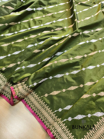 Green Sona Rupa Stripe Kadwa Handloom Banarasi Pure Katan Silk Saree