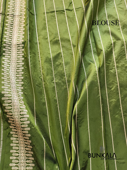 Green Sona Rupa Stripe Kadwa Handloom Banarasi Pure Katan Silk Saree
