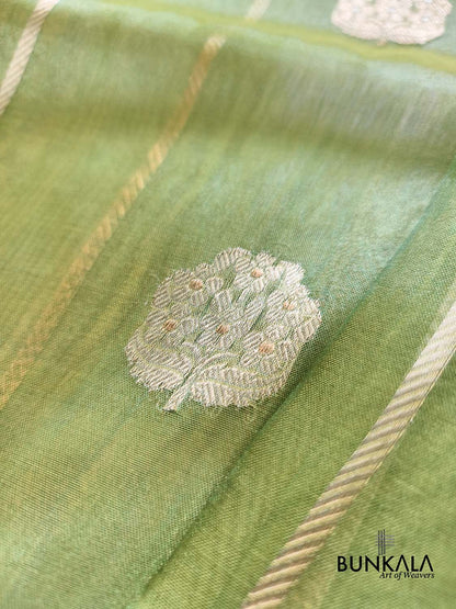 Green Stripe Buta Handloom Banarasi Pure Tissue Silk Saree