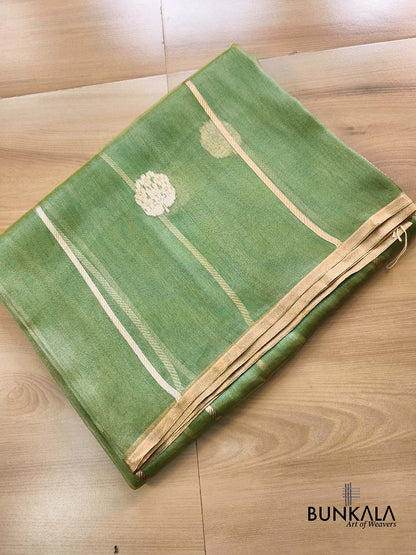 Green Stripe Buta Handloom Banarasi Pure Tissue Silk Saree