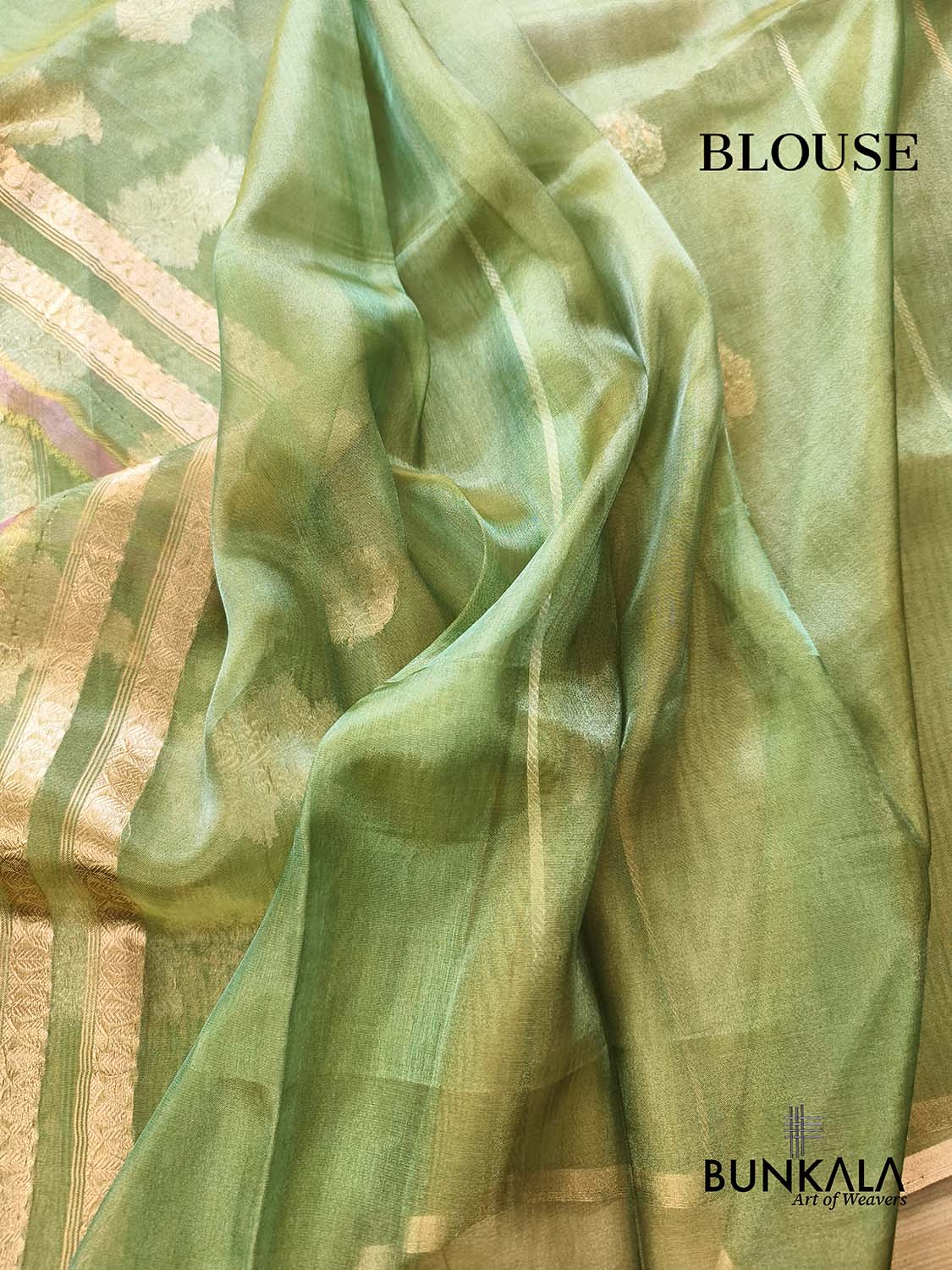 Green Stripe Buta Handloom Banarasi Pure Tissue Silk Saree