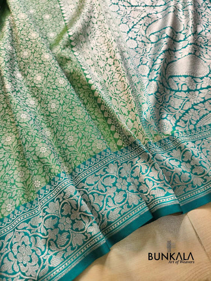 Greenish Blue Brocade Banarasi Resham Silk Saree
