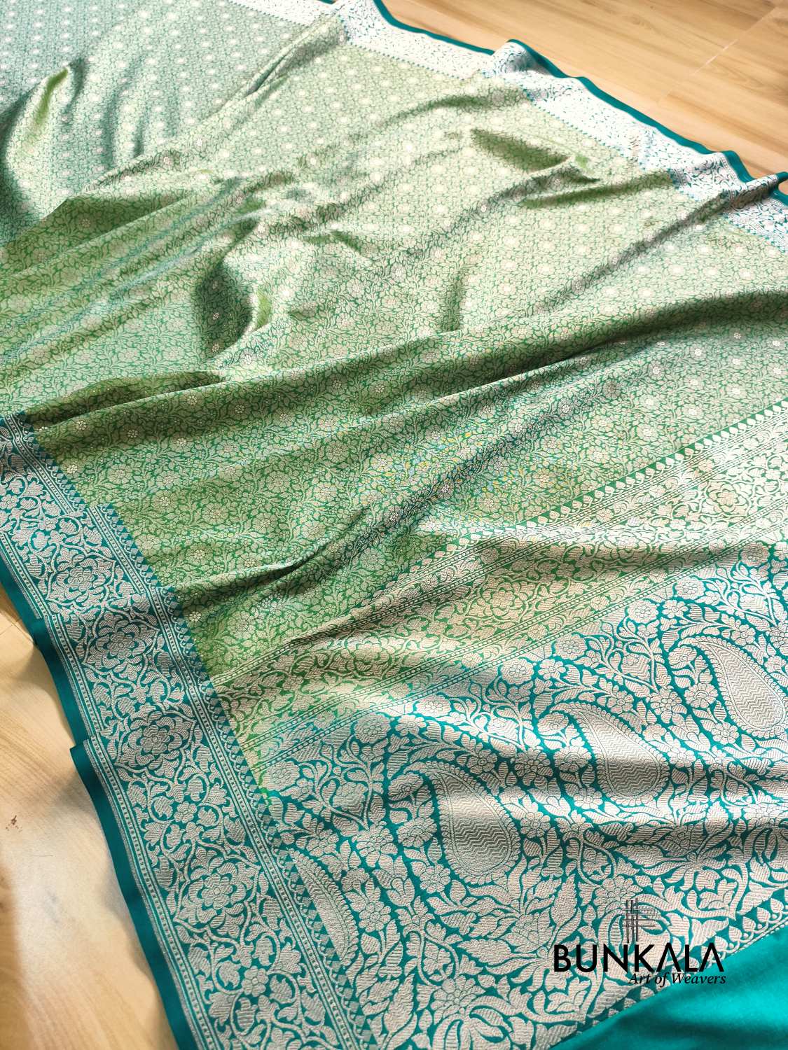 Greenish Blue Brocade Banarasi Resham Silk Saree