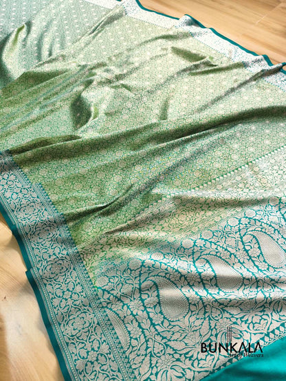 Greenish Blue Brocade Banarasi Resham Silk Saree