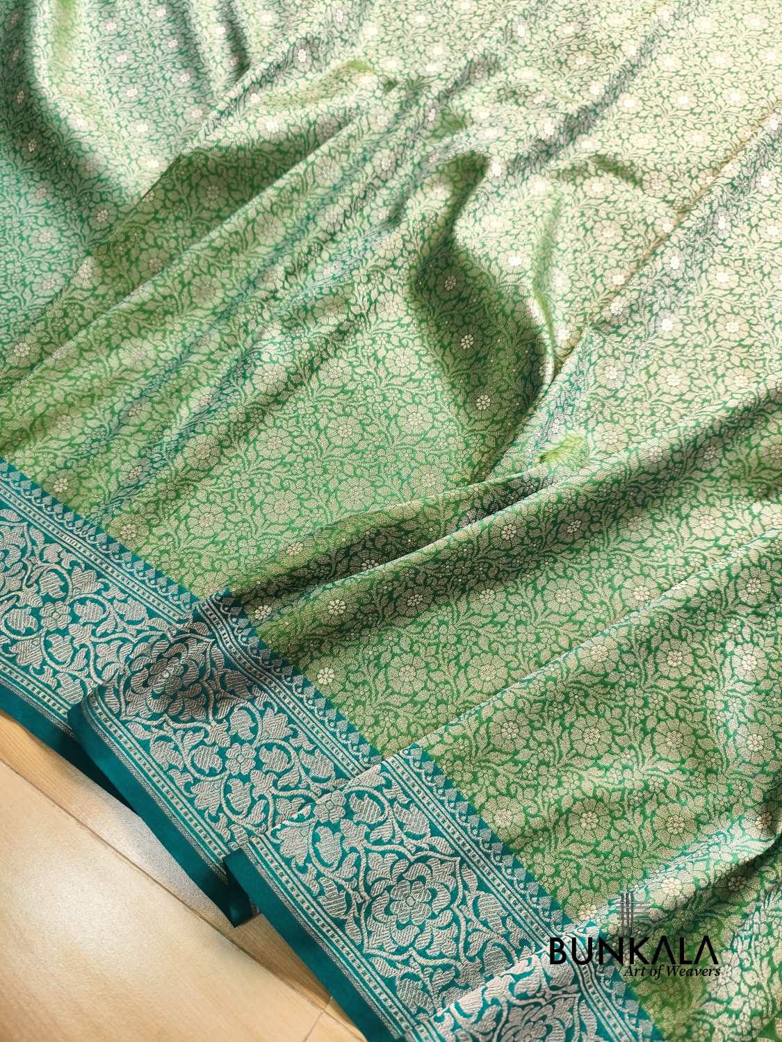Greenish Blue Brocade Banarasi Resham Silk Saree